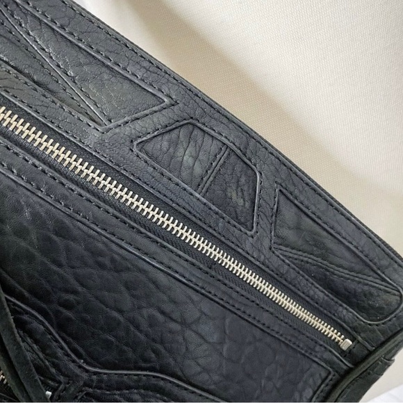 Rebecca Minkoff Tri Zip Leather Crossbody Bag Chain Strap Black Studded Moto - Picture 5 of 11